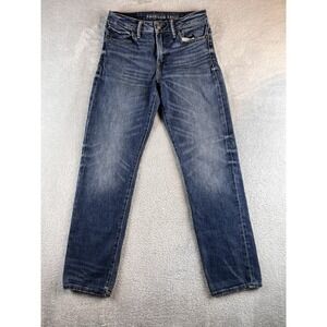 American Eagle Jeans Mens 28x32 Fit 28x30 Blue Slim Straight Mid Rise Dark Denim